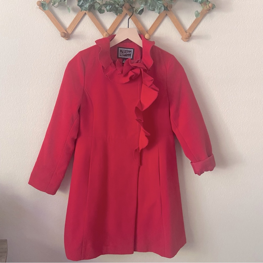 Rothschild Red Kids Coat with Ruffle Detail